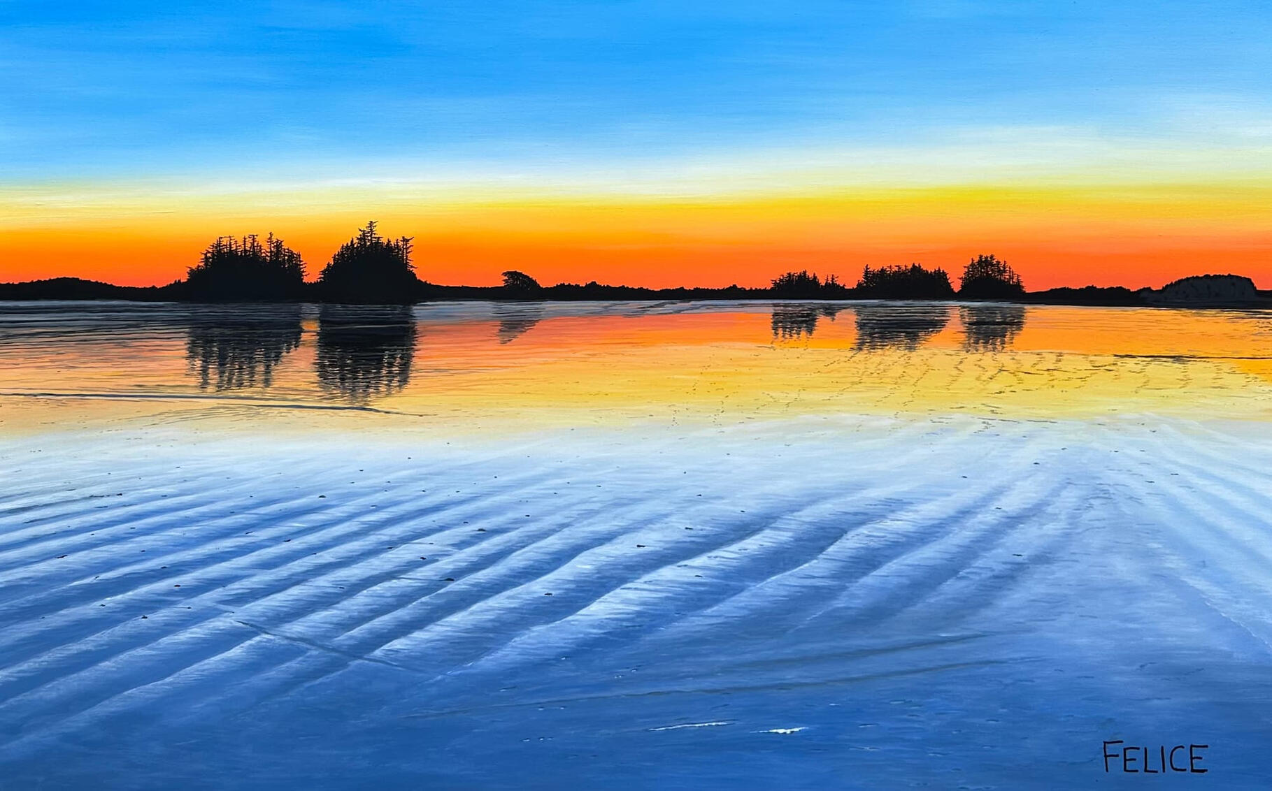 Chesterman Beach Sunset 2 (2023), Oil on Canvas 30" x 48"x1.5" - Exclusively at Kurbatoff Gallery